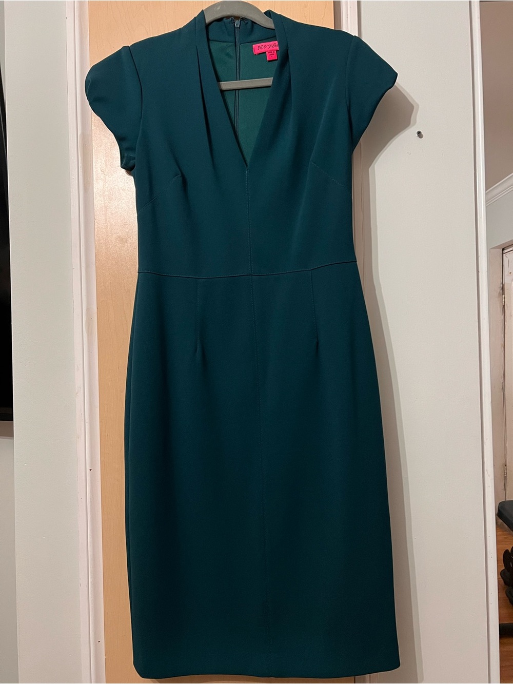 Maggy London Deep Teal V-Neck Cap Sleeve Sheath Dress